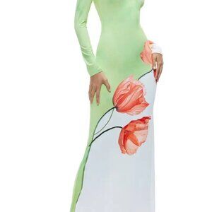 Alice Olivia Delora Open Back Green Floral Maxi